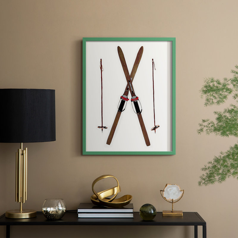 Reproduction encadrée de skis rétro - bois massif, Vert, H 11 po x l 9 po