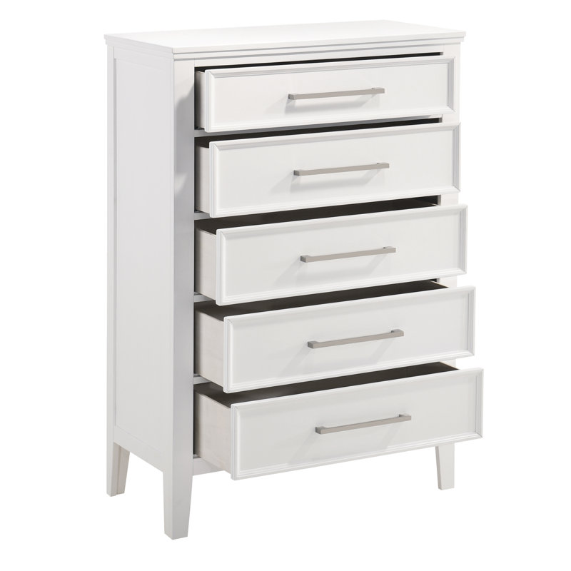 Jonnathan 5-Piece Bedroom Set with Bed, Dresser, Mirror, Chest and Nightstand, Queen, White