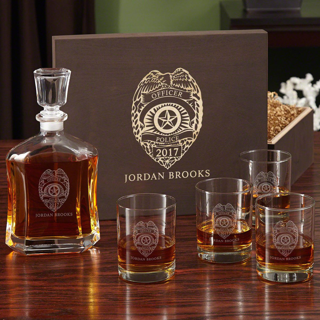 Jordy Whiskey Decanter Police Badge Personalized 6 Piece Gift Box Set Alcott Hill® 