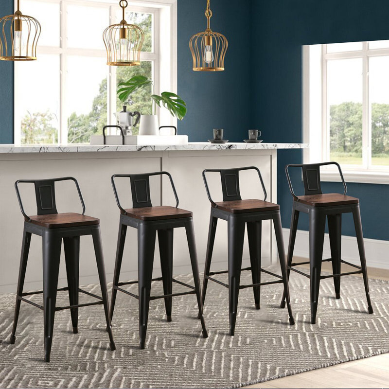 Saleh Counter Stool with Metal Frame, Matte Black, Counter Stool (26" Seat Height)