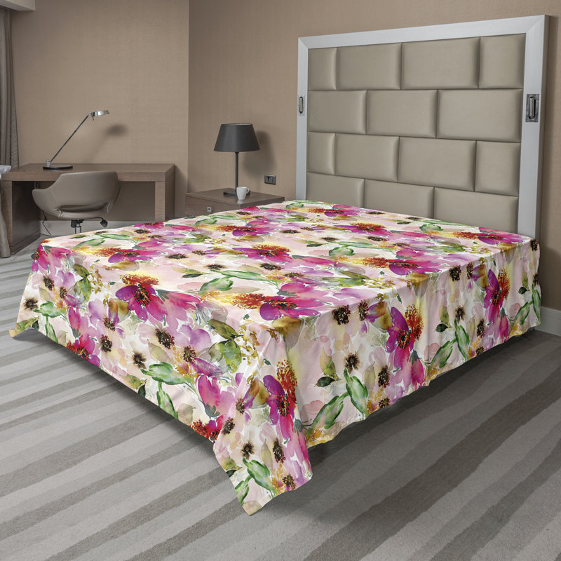 Ambesonne Flowers Flat Sheet Nostalgia Farmhouse, Magenta Green Multicolor