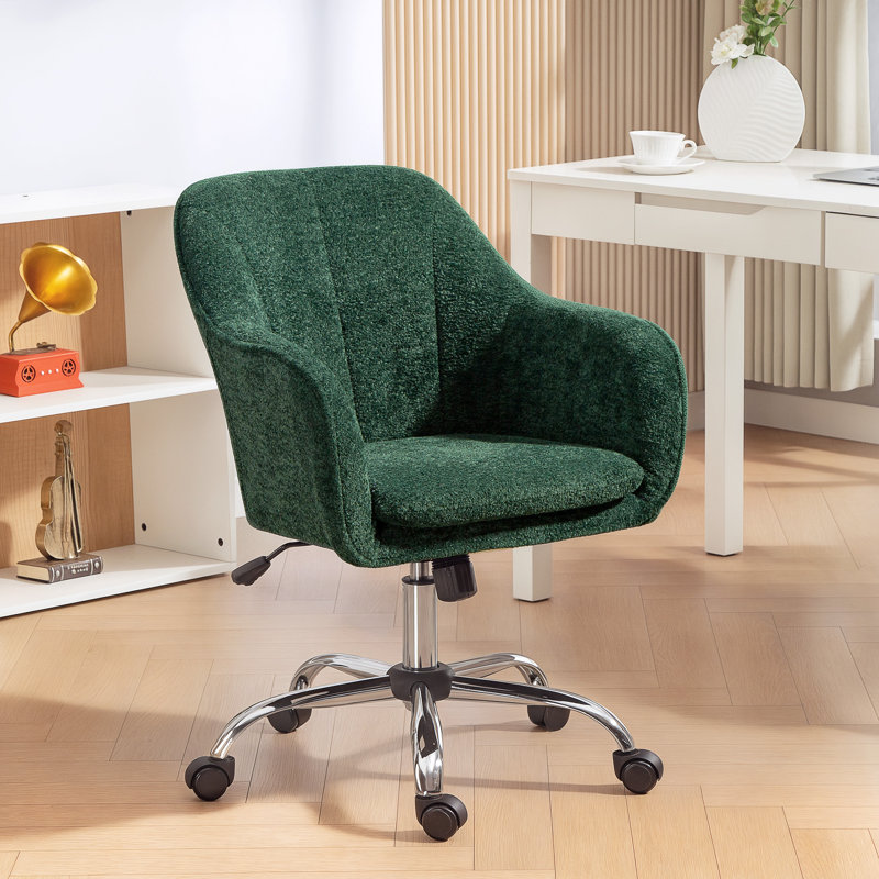 HOMCOM Snow Flannel Office Chair Makeup Vanity Chair Wheeled, Green