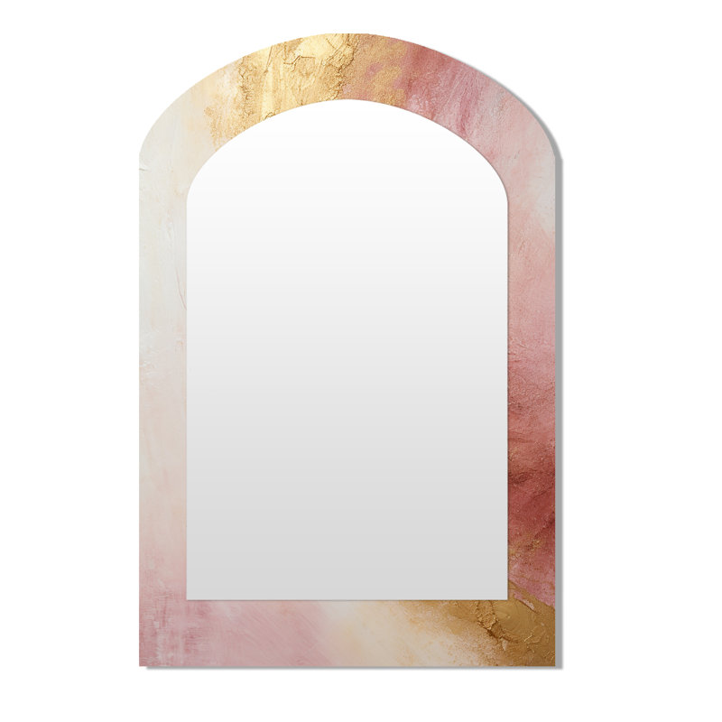 Gold Pink Desert Mirage Spiral I - Abstract Spirals Asymmetrical Large Wall Mirror, Gold Arch Decorative Mirror, Printed Metal Art