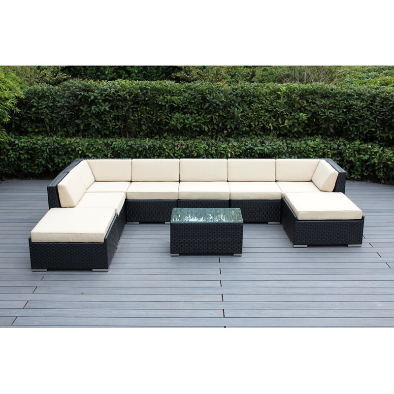 Etude Wicker 8 - Person Seating Group with Cushions - No Assembly, Supercrylic Beige