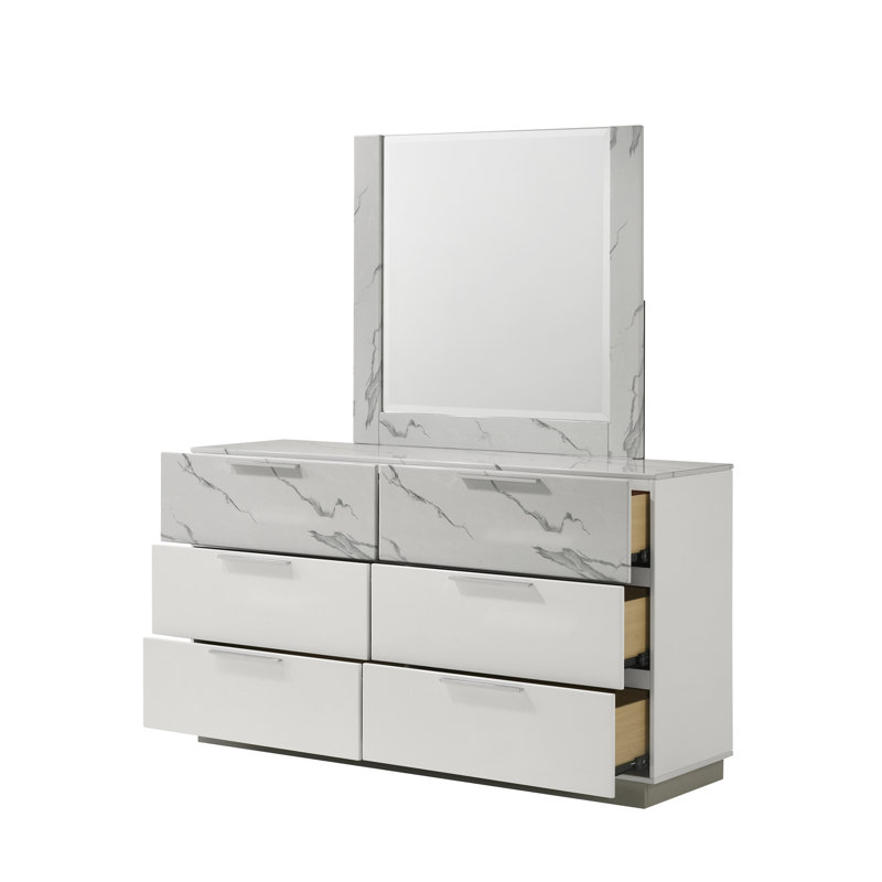 Mist Mirror White  – Two-Tone High-Gloss Marble & Lacquer Frame With Oversized Reflective Surface(INCLUDES MIRROR ONLY)