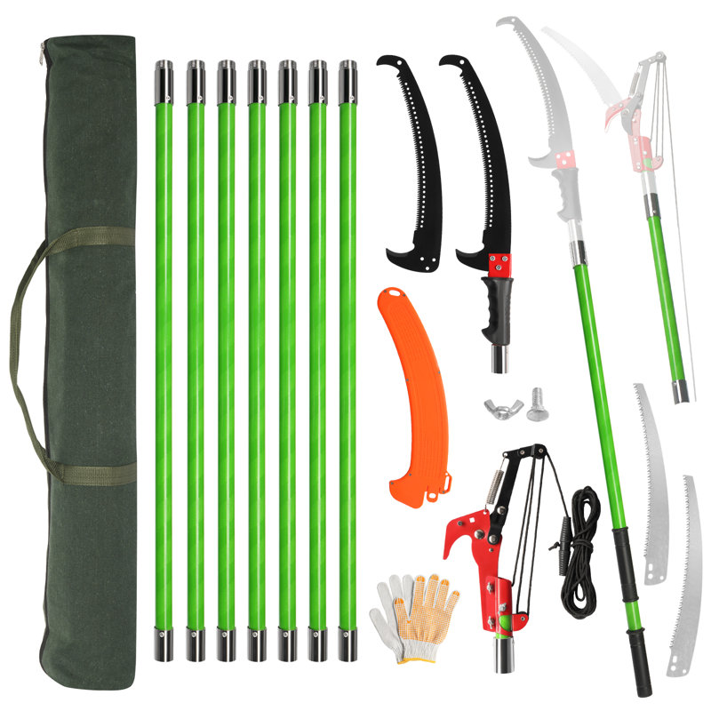 30FT Manual Pole Saw Tree Trimmers Long Handle Pruner Set, Green