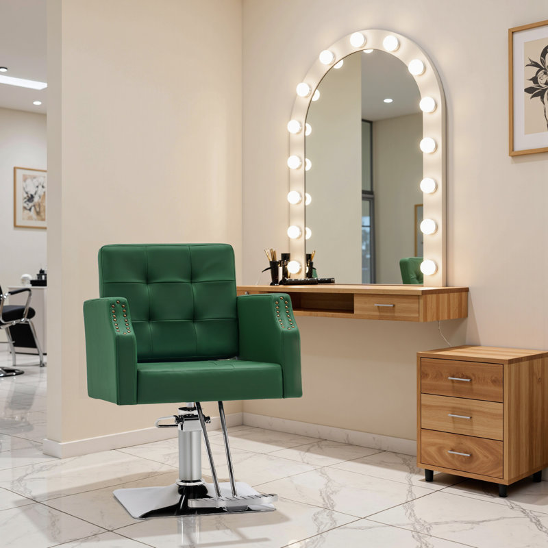 Fauteuil de coiffeuse à pompe hydraulique pour coiffeur, coiffeuse avec garniture cloutée, Green
