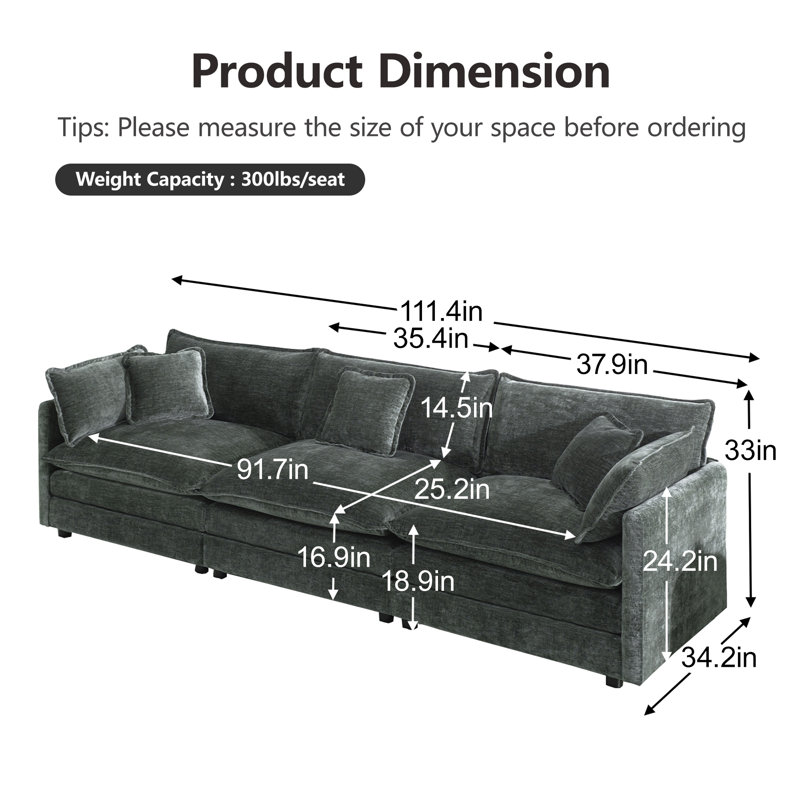 Upholstered Sofa, Chenille Sofa, 3 Seater, For Living Room, Gray