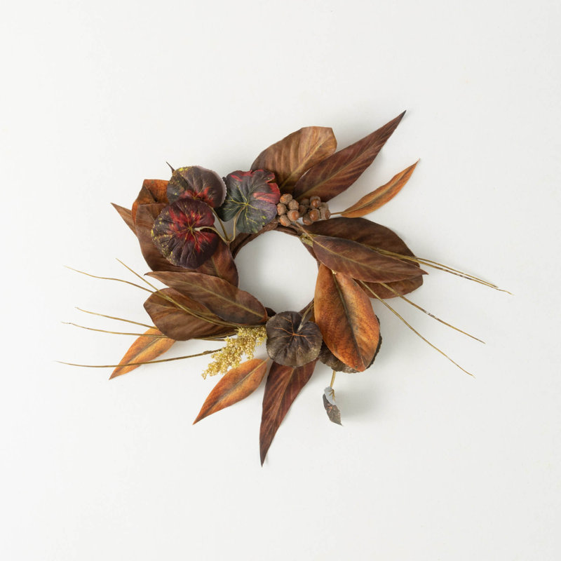 Anneau décoratif en forme de feuille de magnolia 14,5 po, brun