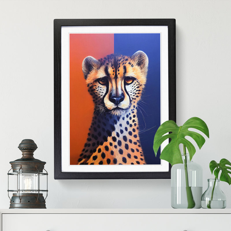 Cheetah Painting Vol.2 - Picture Frame Print, 34cm H x 25cm W, Walnut Framed