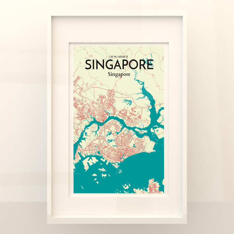 Singapore City Map In Tricolour - No Frame Print, 36cm H x 24cm W x 0.05cm D