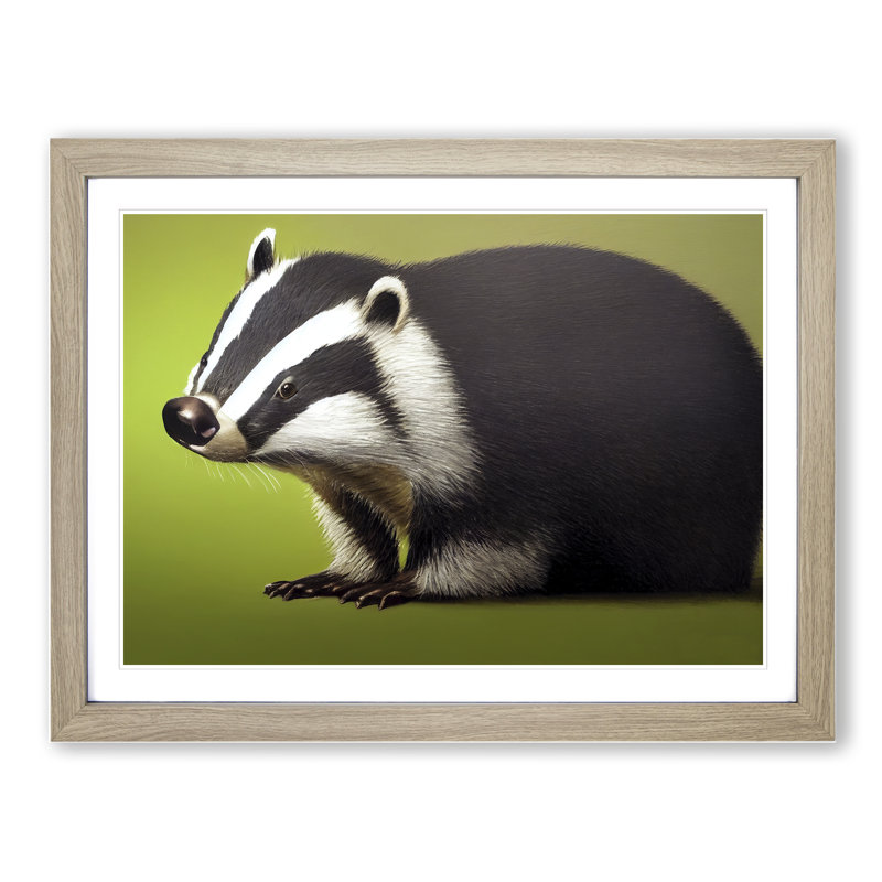 Cute Badger - Framed Print, 34cm H x 46cm W x 2cm D, Oak