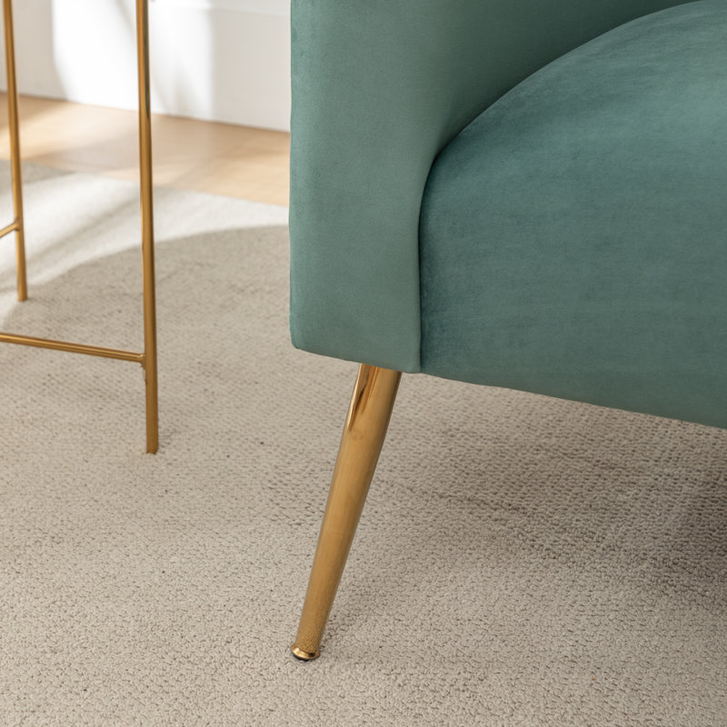 Fauteuil demi-tonneau en velours de 29,9 po Cristen, Velours vert, 1