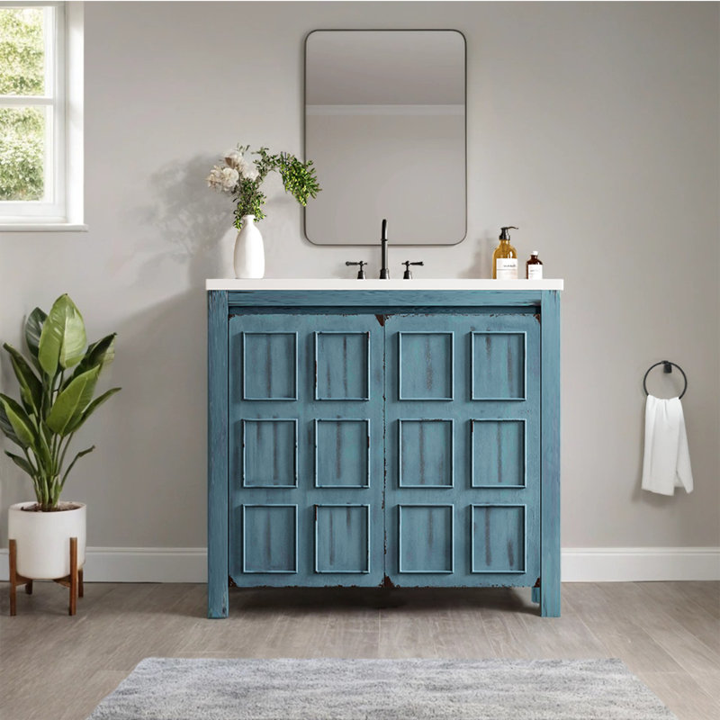 Meuble-lavabo simple 36 po avec comptoir en céramique 36 po, Bleu