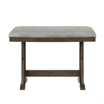 1Pc Rustic Upholstered Counter Height Dining Bench Rich Wood Finish Wooden