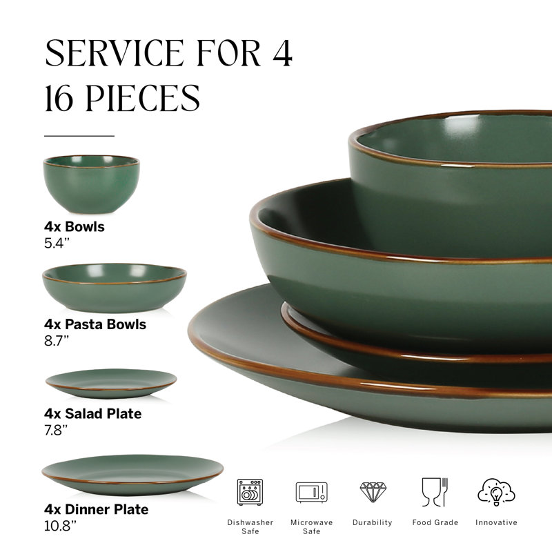 Service de table en grès Brasa, Vert, 16