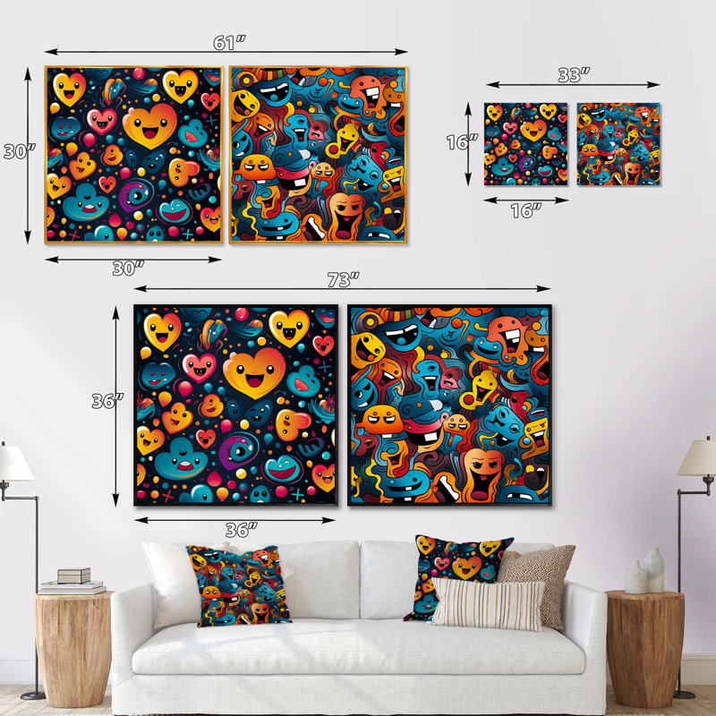 Shipp - Abstract Collages Square Collage Set Of 2, Black Floater Framed, 16" H x 33" W