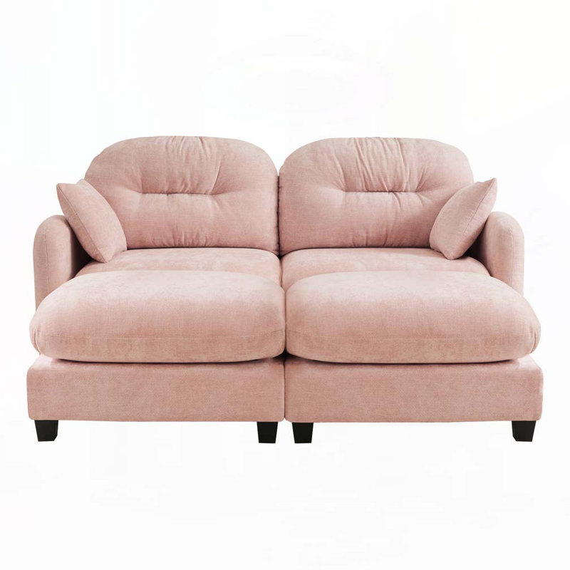 Canapé modulaire en chenille 2 places avec 2 coussins et 2 repose-pieds, H 36,6 po x l 74 po x P 34,2 po, 2, Rose