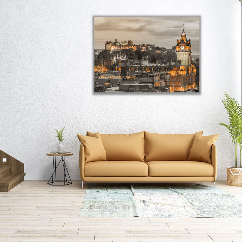 Château d'Edimbourg et hôtel Balmoral, Écosse - reproduction d'art sur toile, H 12 po x l 16 po