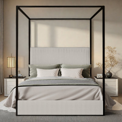 Upholstered Metal Canopy Bed