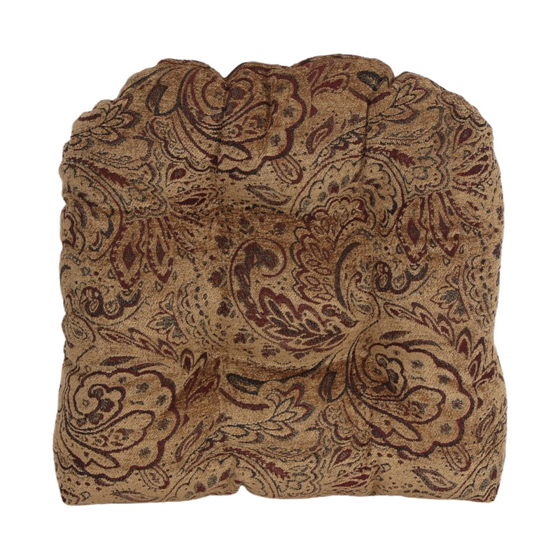 19-Inch Rounded Back Jacquard Chenille Chair Cushion, Brown/Tan Paisley