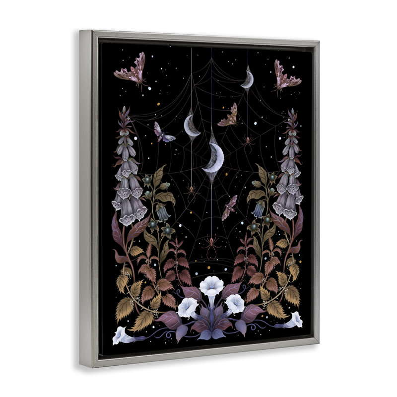 Cadre de jardin sorcière avec toile d'araignée, conception par Episodic Dessins, Cadre flottant gris lustré