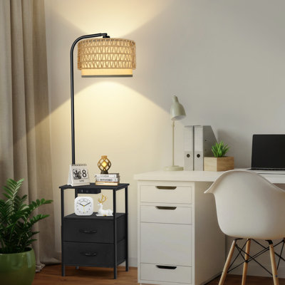 Lampe sur pied 63,19 "avec table et table de bout à double abat-jour en osier télécommandée