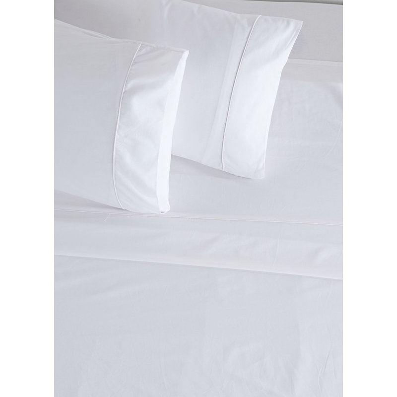 Ranforce Cotton Solid Bed Sheet Set, White, King Sheet Set + 2 King Pillowcases
