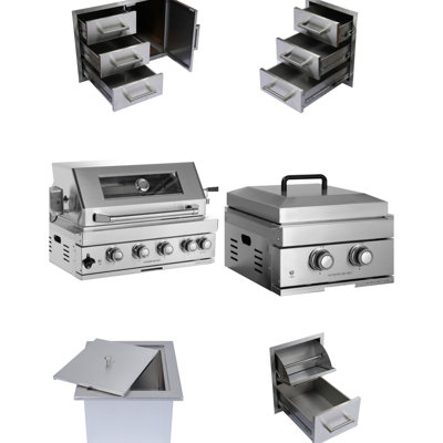 32 Inch Built - In Outdoor Grill 60000 Four Burners, Infrared Rear Burner, Door Drawer , Ice Box, Bbq Tools, , Halogen Lights, Grease Tray 32'' Gas Stainless Steel, 4 8Mm Cooking Grids, Kit, Bottle