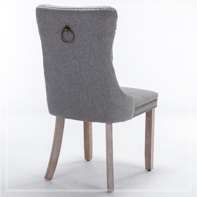 Chaise de salle à manger rembourrée haut de gamme en bois massif avec pieds en bois, Gris