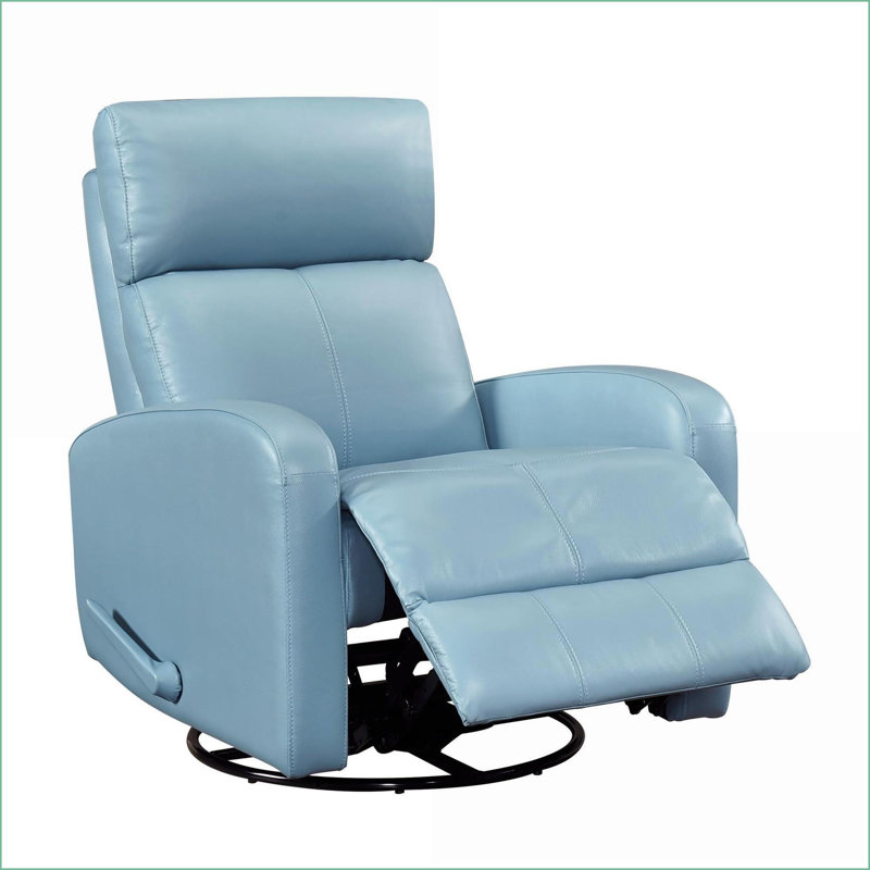 Recliners with Swivel &amp; Glider Motion – Blue Leather Solid Wood Frame Pull-Handle Recliner | Blue | Solid Wood, Plywood