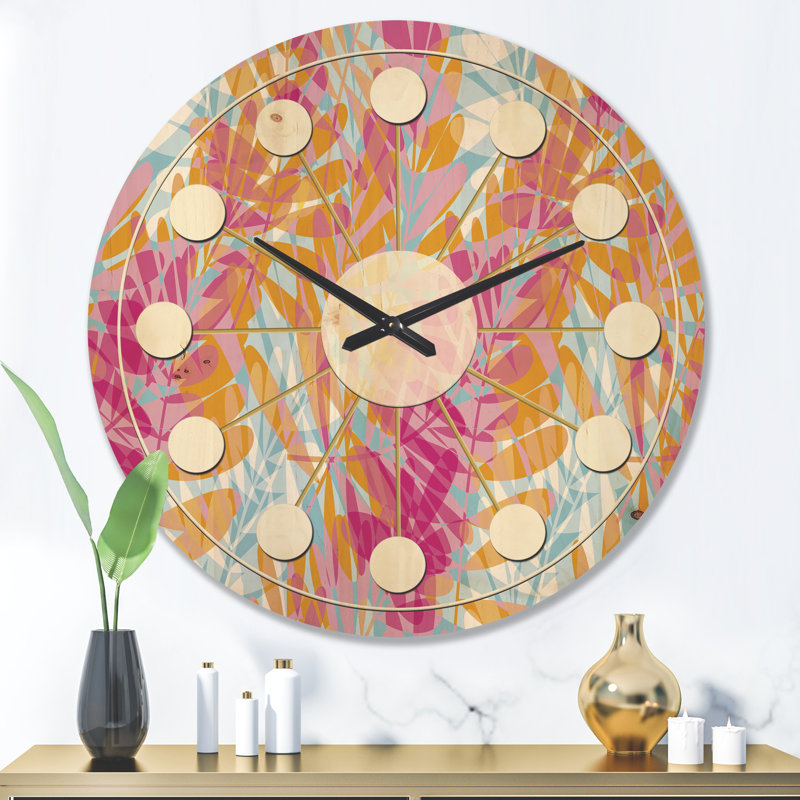 Horloge murale en bois à motif floral III, Grand