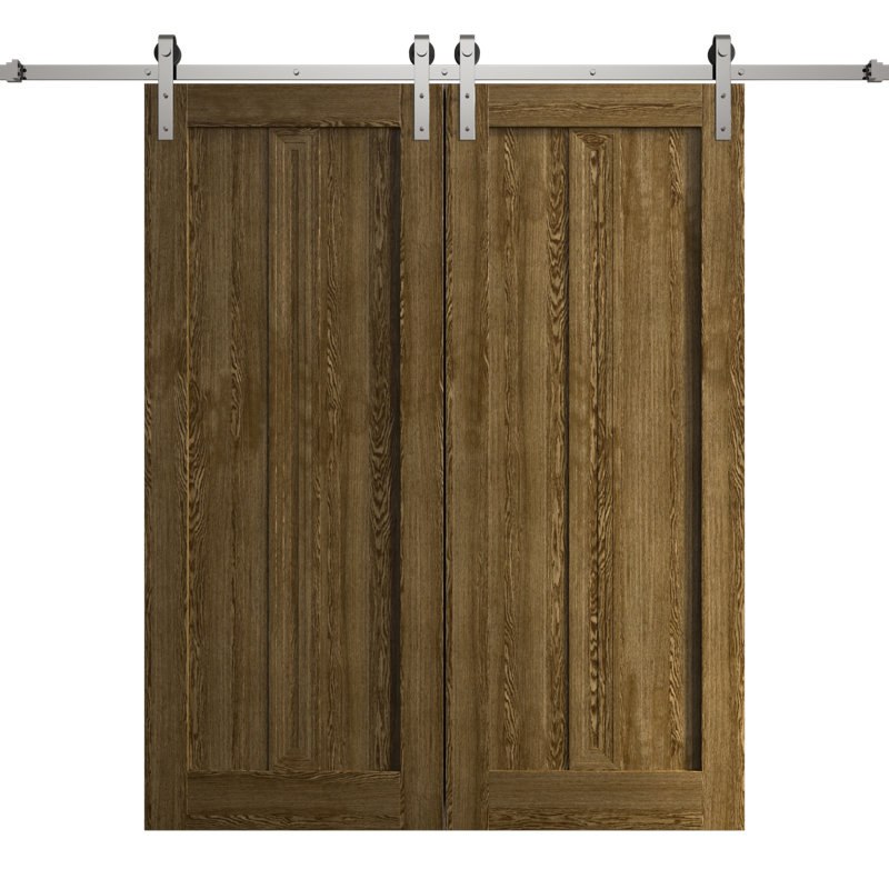 Porte de grange double moderne | Ego 5006 | Ensemble de rail argenté | Portes intérieures solides, Chêne marbré