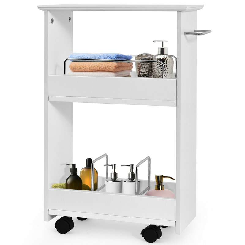 White Slim Rolling MDF Storage Cabinet with 3 Shelves