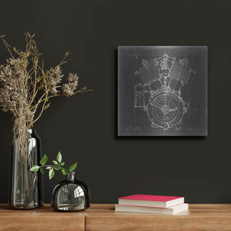  «Motocyclette, moteur 4» par Ethan Harper, art mural en métal, 12 po x 12 po, H 12 po x l 12 po