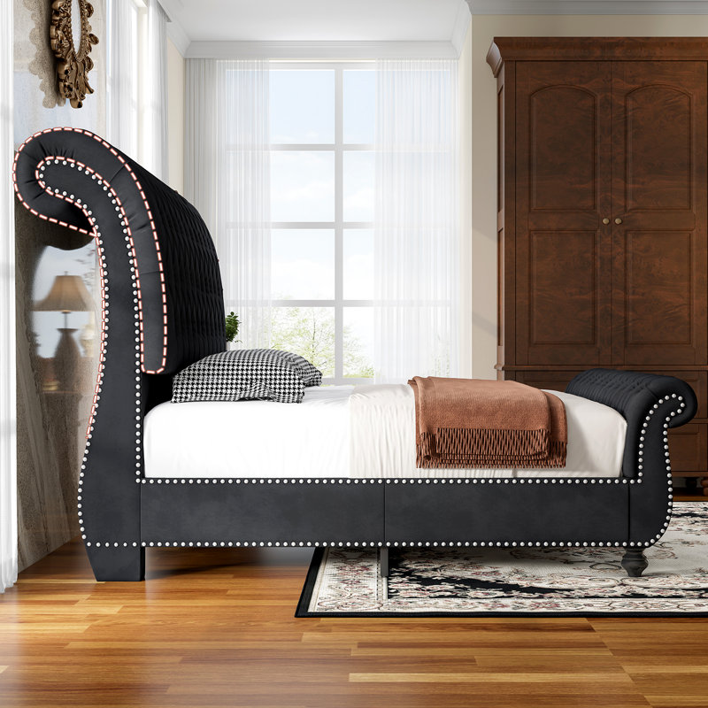 Lit-bateau tapissier Velvet, Noir