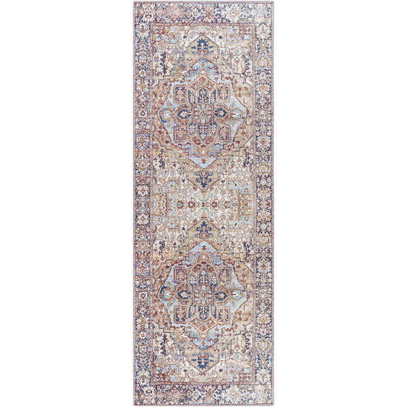 Albertson Machine Woven Oriental Area Rug, Runner 2'6" x 7'6", Blue/Brown