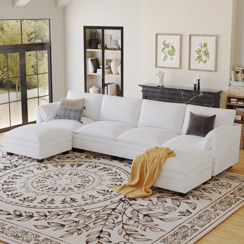 141.5'' U-Shaped Upholstered Sofas with Movable Ottoman, Beige