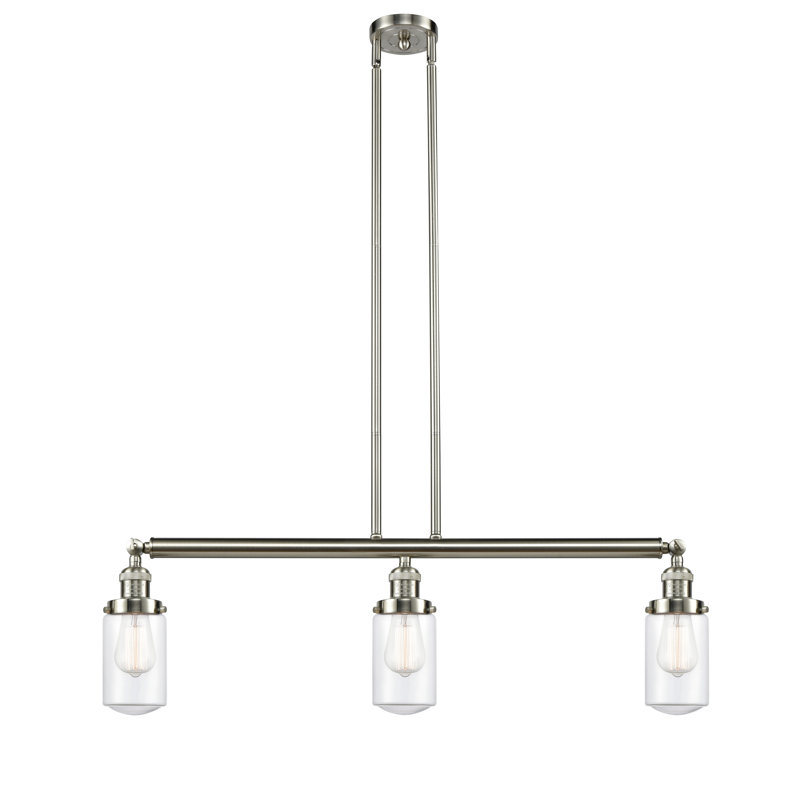 Luminaire suspendu linéaire à 3 lumières pour îlot de cuisine Lemoine, DEL, Transparent, Nickel satiné brossé