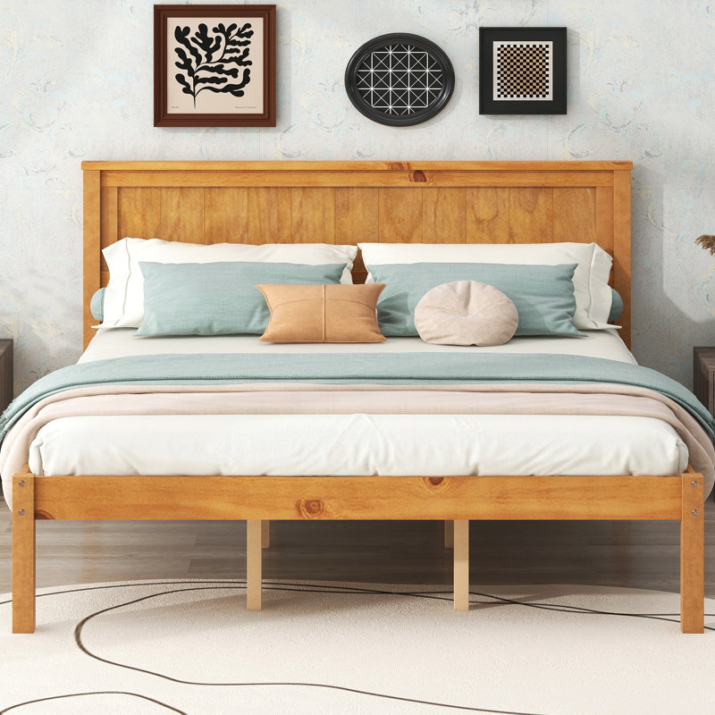 Grand lit plateforme en chêne, avec tête de lit et support à lattes en bois fiable, sans cadre de chambre à coucher, sommier, tête de lit, ressort