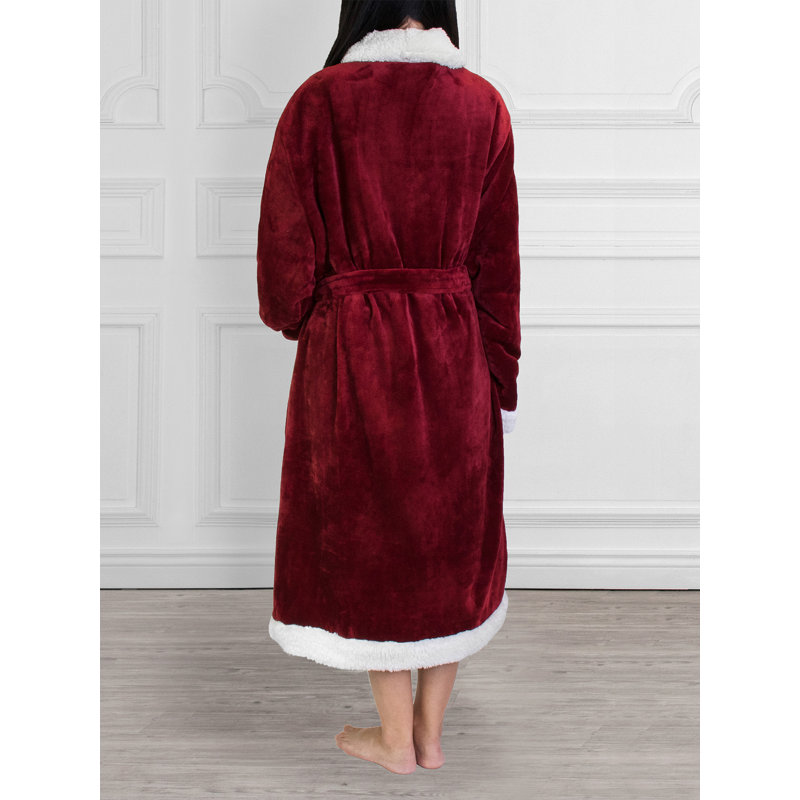 Peignoir mi-mollet en molleton avec poches, Vin