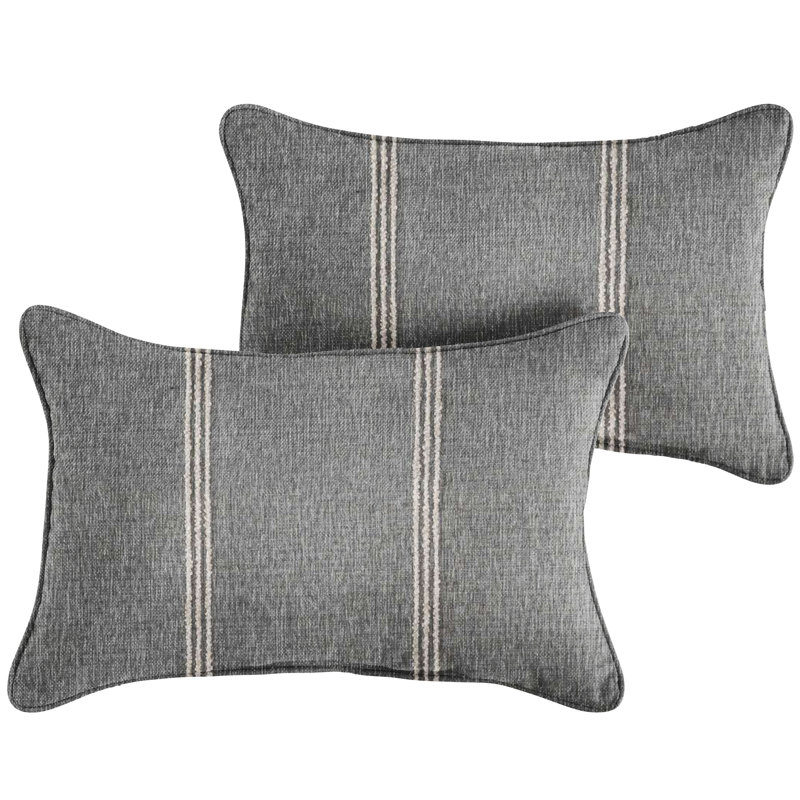 Coussin décoratif réversible intérieur / extérieur Longen Striped Sunbrella®, H 12 po x l 18 po, Brun clair
