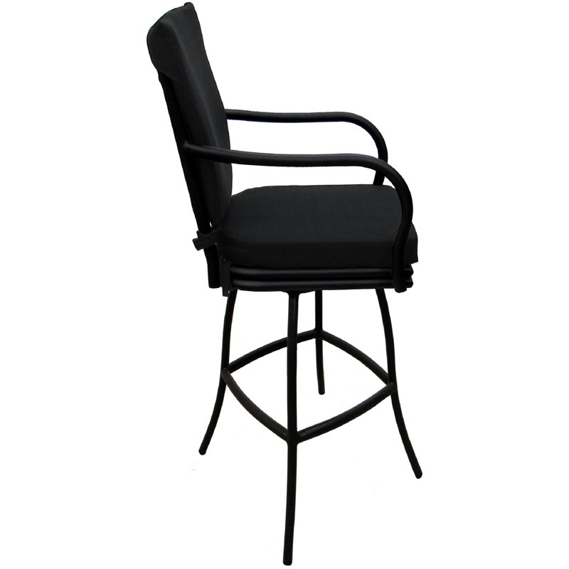 Tabouret d'extérieur en aluminium avec coussin Travisha, Noir, Noir, 30"