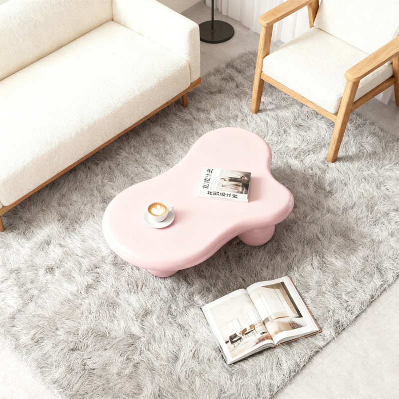 Table basse en forme de nuage, Blanc, Noir, H 11,7 po x L 40 po x l 26,8 po