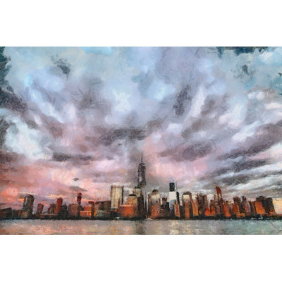 Painted Cloudy Sky Cityscape - Wrapped Canvas Art Prints