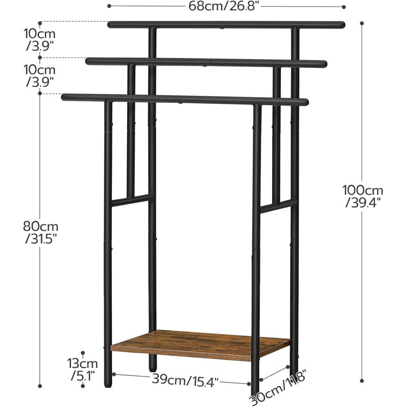Porte-serviettes autoportant de 39,4 po de hauteur pour salle de bain, porte-couvertures à 3 niveaux avec étagère, serviettes de bain surdimensionnées et présentoir, noir et brun rustique