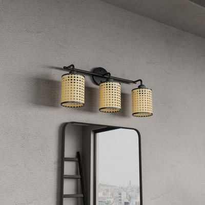 3-Light Bulbs Rustic Farmhouse Plastics Bamboo Vanity Light