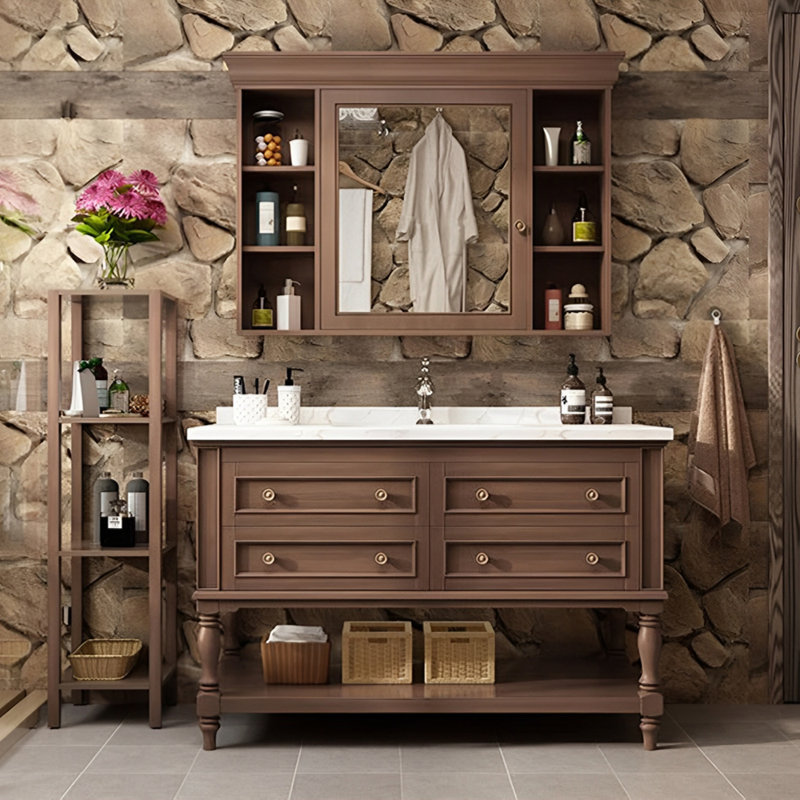 Armoire de salle de bain de style américain, H 32,7 po x l 51 po x P 21,7 po, Brun