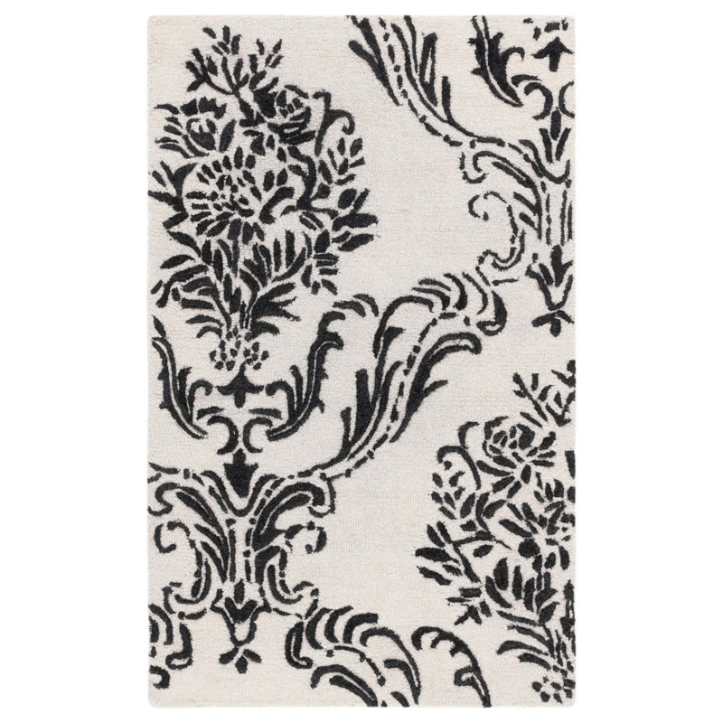Esjay Hand Tufted Wool/Cotton Floral Rug in Beige/Ivory, Rectangle 3' x 5'