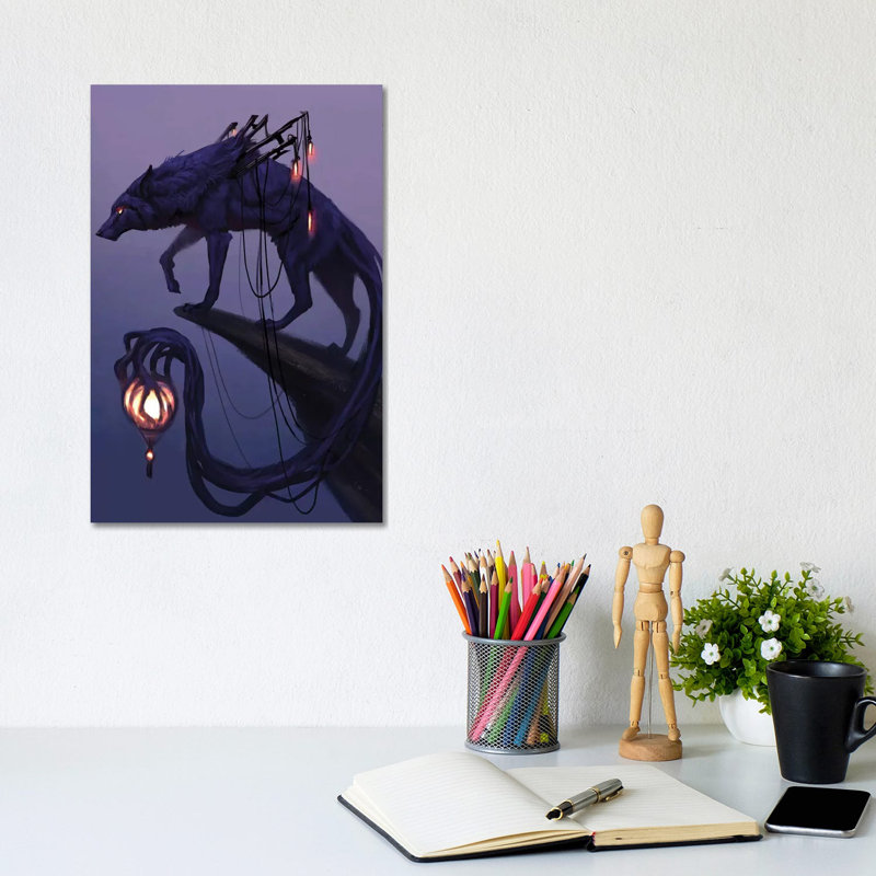 Lantern Wolf 1 Piece Wrapped Canvas Painting, 20.32 cm H x 30.48 cm W